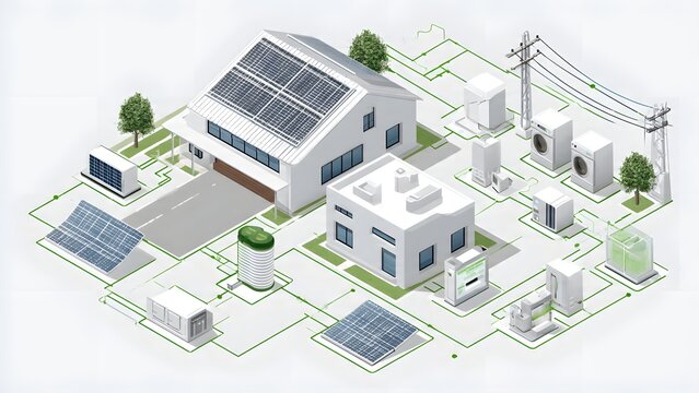Modern Solar Power System with Residential and Commercial Installations.