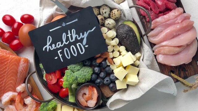 Healthy eating and balanced food concept. Keto and low carb diet