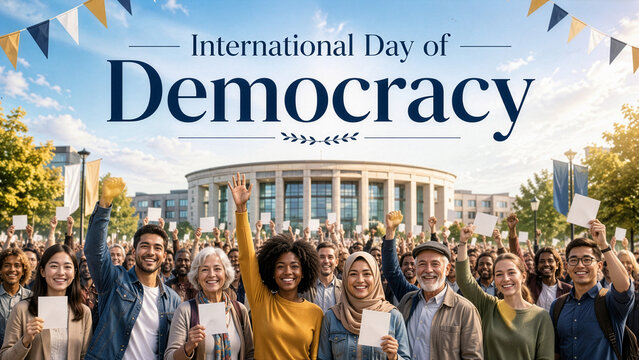 International Day of Democracy Banner with Diverse Smiling People