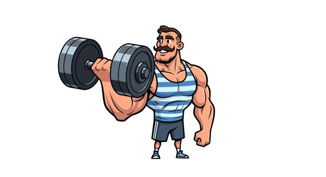 Muscular man lifting heavy dumbbell weight.