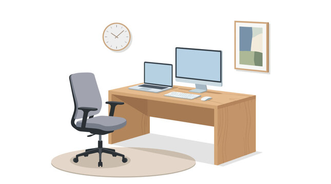 Modern Home Office Workspace Illustration with Desk and Chair