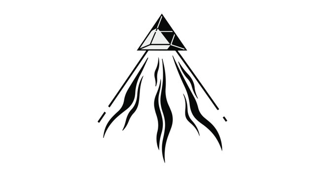 Prism icon depicts a geometric triangular object emitting light rays downwards, symbolizing clarity and illumination in a minimalist artistic style suitable for creative professional projects.