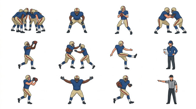 Illustrated American Football Players in Action.