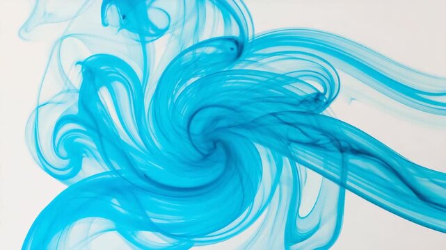 blue fluid smoke or liquid create ethereal patterns on white background
