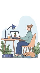 Fototapeta premium Businessman working at home with laptop and plants.