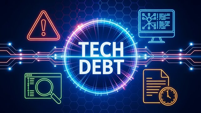 Technology Debt Concept With Digital Icons And Cyber Background