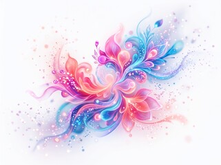 Naklejka premium Vibrant colorful floral illustration of blooming flowers and leaves swirling together in a mesmerizing abstract art piece on a white background.