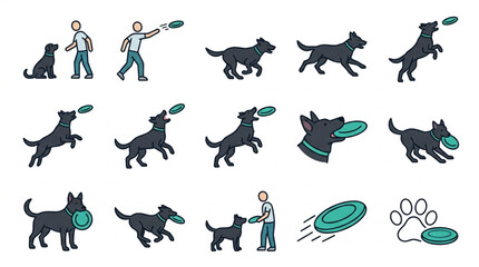 Dog Playing with Frisbee Sequence Illustration © Vita