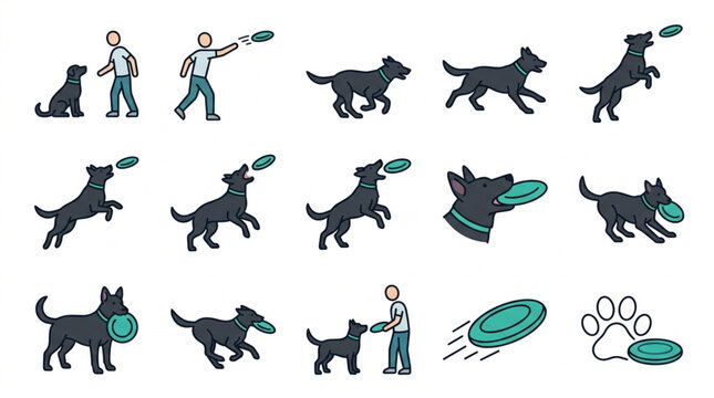 Dog Playing with Frisbee Sequence Illustration