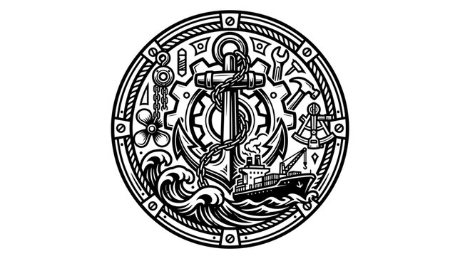 Black and white anchor emblem icon.