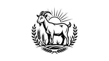 Obraz premium Black and white goat standing profile.