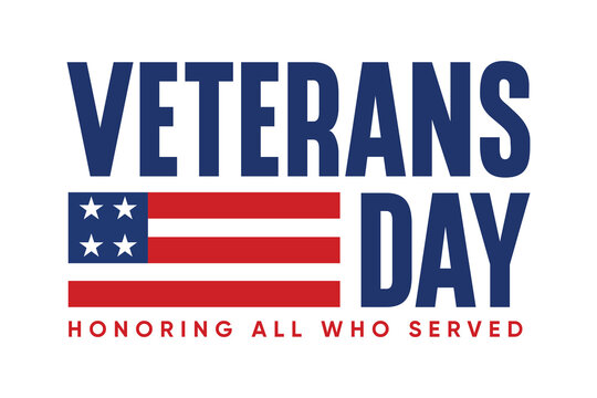 Happy Veterans Day Typography Banner Design American flag vector icon on white Background. US Military Holiday Celebration on November 11. Patriotic sticker, label, badge for Honoring Veterans.