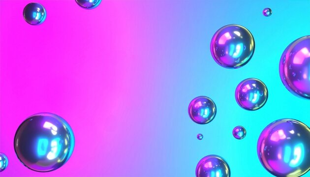 虹色のオーロラを反射する立体的なクローム液体金属バブルの3D抽象背景