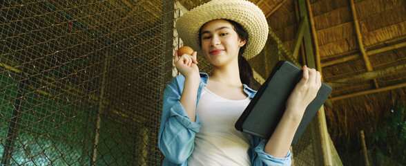 Farmers are checking the health of chickens on the farm in preparation for export. © eakarat
