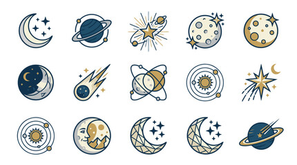 Collection of Various Celestial Bodies Icons. © doni