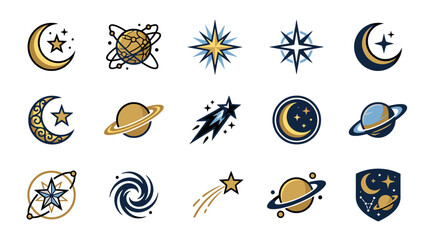 Collection of various celestial body icons. © doni
