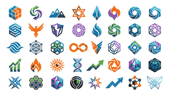 Collection of various colorful geometric logos.