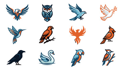 Obraz premium Colorful birds in various poses flying.