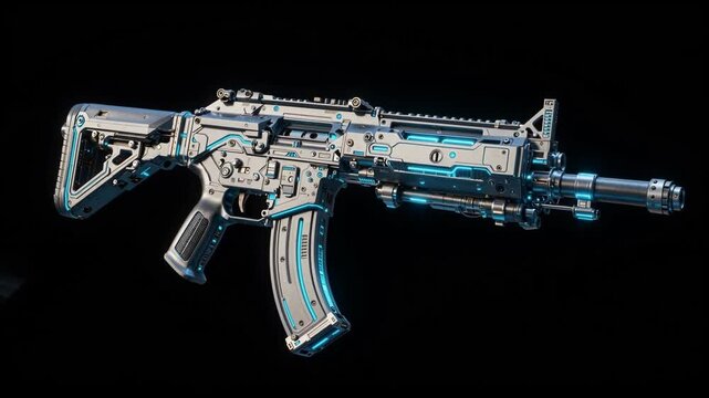 Futuristic Sci-Fi Blaster Rifle Displayed Against a Black Background for Gaming or Military Concept Art