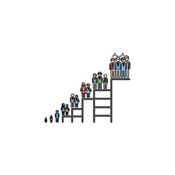 Diverse people standing on ladder representing aging and life stages