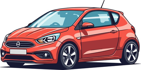 Naklejka premium Modern Red Compact Hatchback City Car Vector Illustration Front 3/4 View