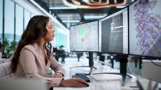 Young Female Engineer Uses Software For HVAC System Design