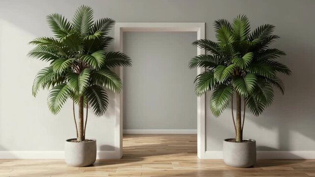 Lush Green Potted Palm Plants in a Bright Minimalist Indoor Setting for Home Decor or Interior Design Concepts