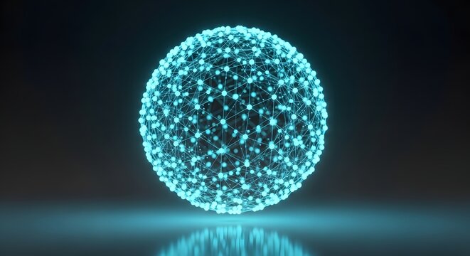 Futuristic digital sphere, glowing blue network globe, cyber data orb