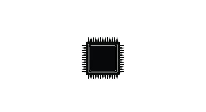 Microchip icon represents the core processing unit of modern hardware devices that power global digital infrastructure, serving as a clean minimalist graphic element for technology design layouts.
