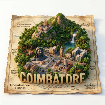 3D Miniature Map of Coimbatore, Tamil Nadu, India
