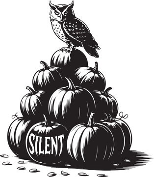 Vintage Owl on Pumpkin Pyramid Gothic Halloween Vector