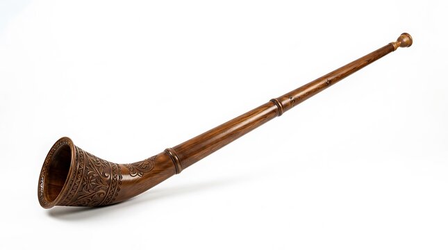 Hand Carved Traditional Wooden Horn Musical Instrument on White