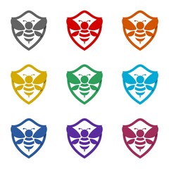 Obraz premium Bee Shield icon isolated on white background. Set icons colorful
