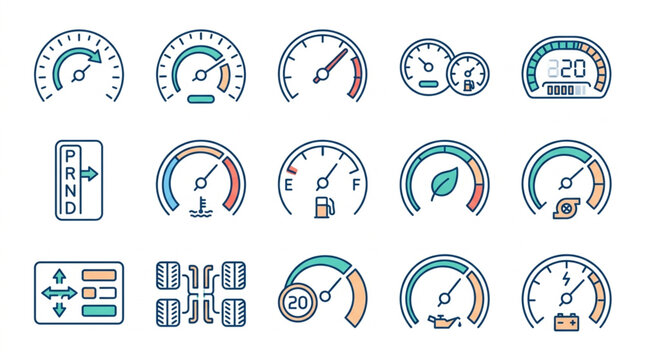 Collection of Vehicle Dashboard Icons and Gauges