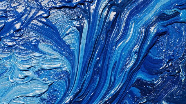 Macro close up of thick blue oil paint texture on canvas surface abstract art brushstrokes background color