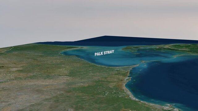 Palk Strait 3D Topography and Geopolitical Maritime Map 4K
