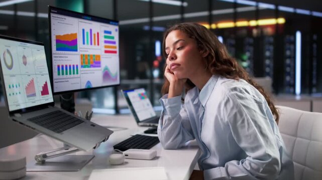 Woman Looking Overwhelmed At Business Data