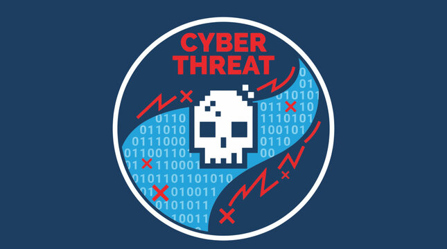 Binary Code Stream with Skull Cyber Threat Concept