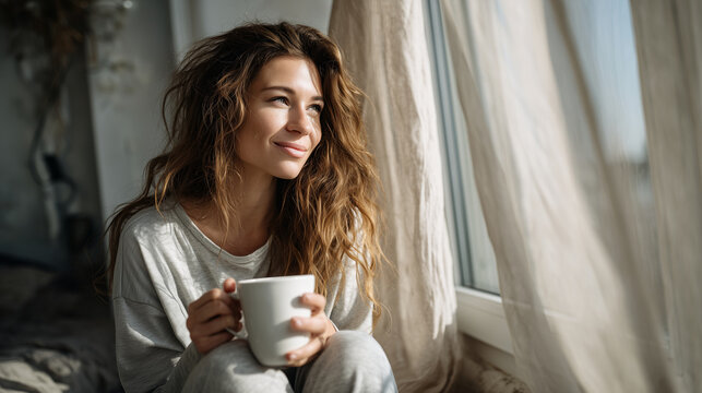 Pensive young woman sitting alone in urban setting