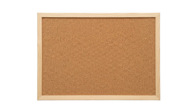 A cork bulletin board with a light wood frame isolated on transparent background