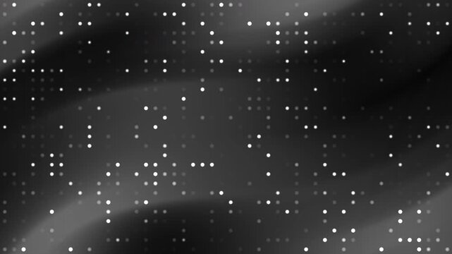 Abstract black grey gradient background with white square light dots and black wavy grid design. Suitable for modern digital presentations or artistic projects.