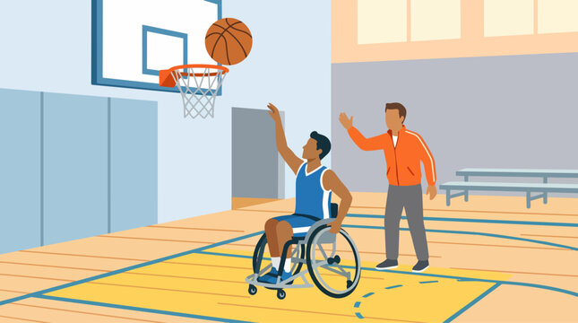 Adaptive Wheelchair Basketball Practice Scene