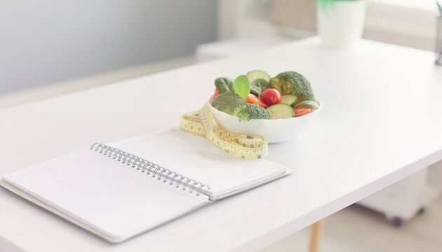 Healthy eating and meal planning with measuring tape