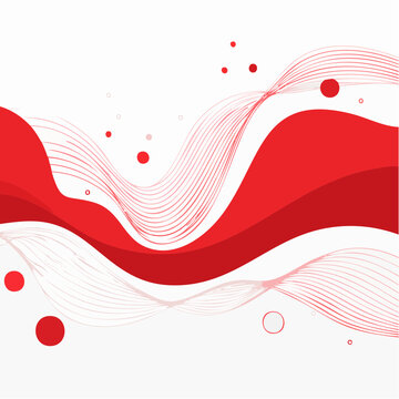 Abstract Red Waves and Circles on White Background