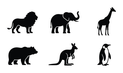 African Safari and Arctic Wildlife Silhouette Icons, Zoo Animals Vector Set © Rubel
