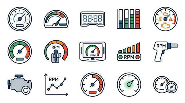 Car Dashboard and Engine Performance Icons