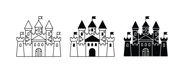 Castle Icons, Medieval Fortress Graphics, Fantasy Kingdom Symbols, Royal Architecture Vector Set © Rukaiya