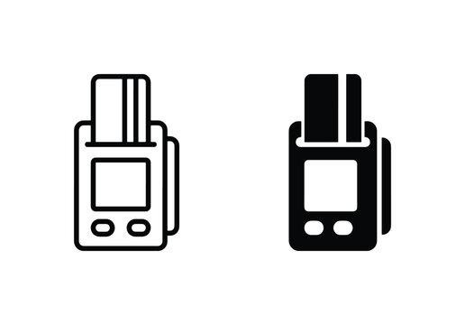 Payment Terminal Icons, Credit Card Reader Vector Graphics, POS Machine Symbols for Commerce