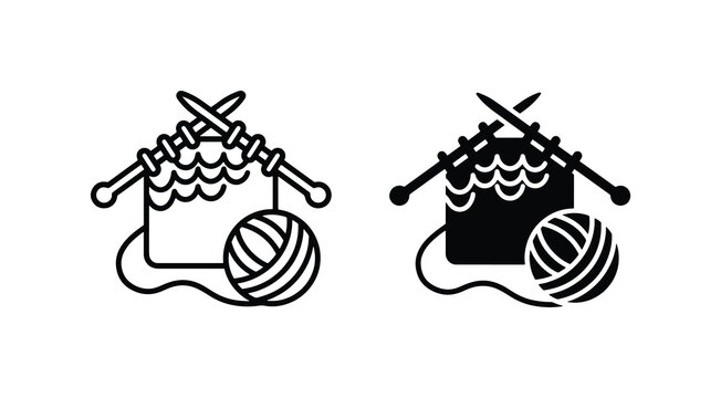 Knitting Icons, Yarn Ball & Needles, Crafting Symbols, Handmade Hobby Graphics