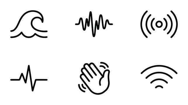 Wave, Soundwave, Signal, Heartbeat, Hand Wave Icons: Minimalist Line Art Collection